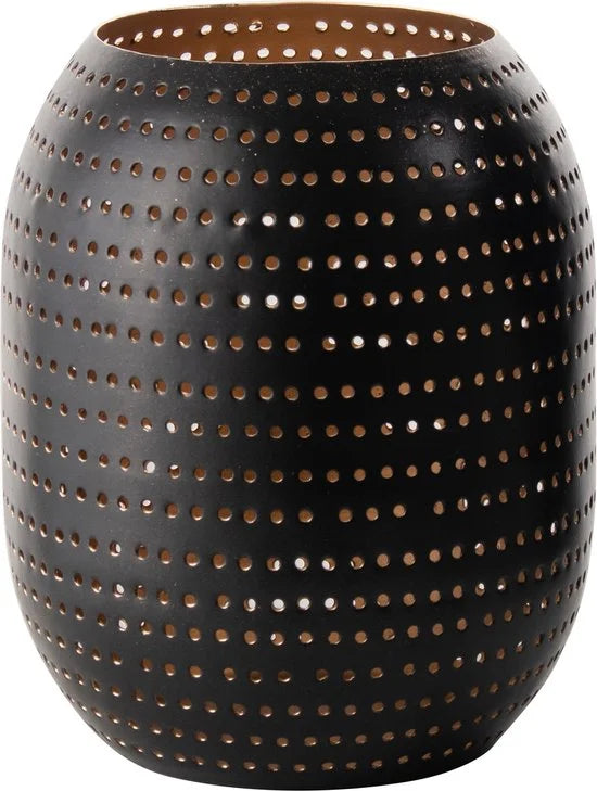 Gusta - Lantaarn - Zwart/Goud - met gaatjes - ø12x15cm