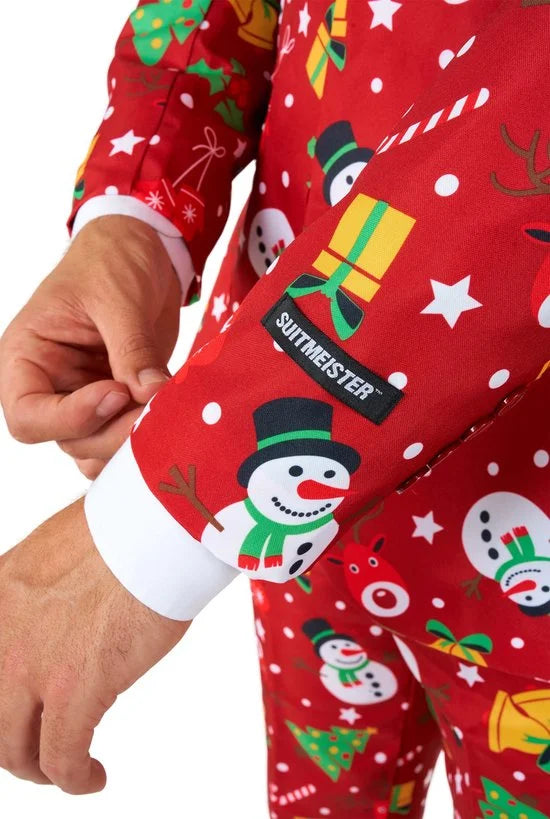 Suitmeister Christmas Red Icons met lichtjes- Verkleedpak - Heren Kerstpak - Kerst Outfit - Rood - Maat L