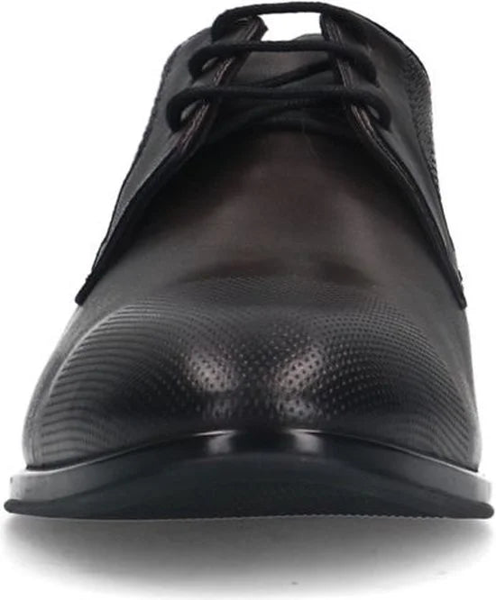 Manfield - Heren - Zwarte leren veterschoenen - Maat 40