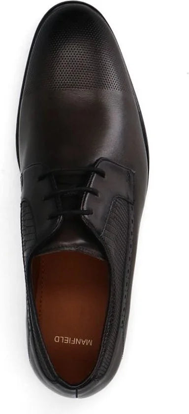 Manfield - Heren - Zwarte leren veterschoenen - Maat 40