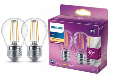 Philips energiezuinige LED Kogellamp Transparant - 40 W - E27 - warmwit licht  - 2 stuks - Bespaar op energiekosten