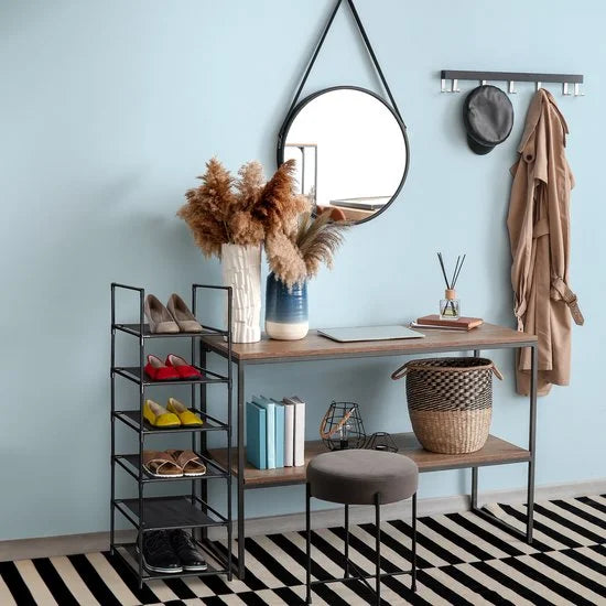 schoenenrek - 6 etages - 106 x 33 x 33 cm - smal - steeksysteem - zwart-grijs