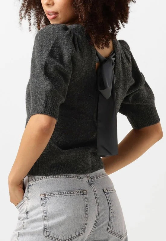 Neo Noir Martha Bow Knit Tee Tops & T-shirts Dames - Shirt - Antraciet - Maat 36