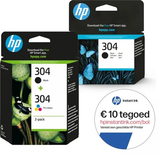 HP 304 - Inktcartridge - Origineel - Kleur & 2x Zwart - 3-pack + Instant Ink tegoed