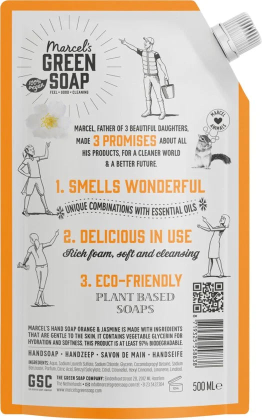 Marcel's green soap navulling sinaasappel jasmijn 500 ml