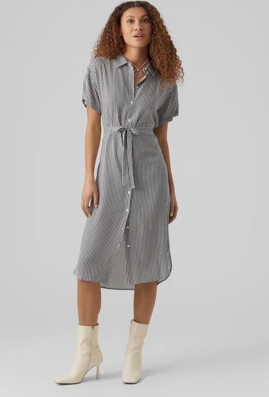 VERO MODA - VMBUMPY SS CALF SHIRT DRESS WVN GA NOOS - Dames - Maxi jurken