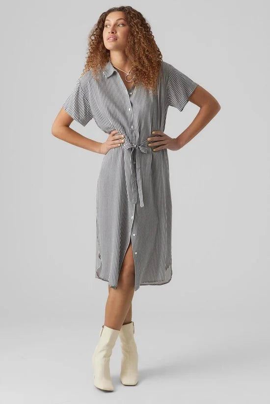 VERO MODA - VMBUMPY SS CALF SHIRT DRESS WVN GA NOOS - Dames - Maxi jurken