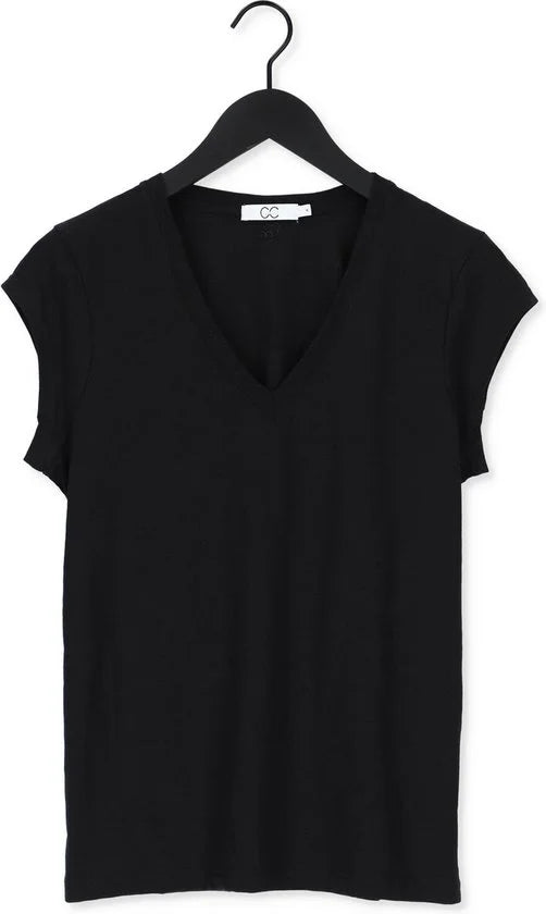CC Heart Basic V-neck Tshirt Tops & T-shirts Dames - Shirt - Zwart - Maat L
