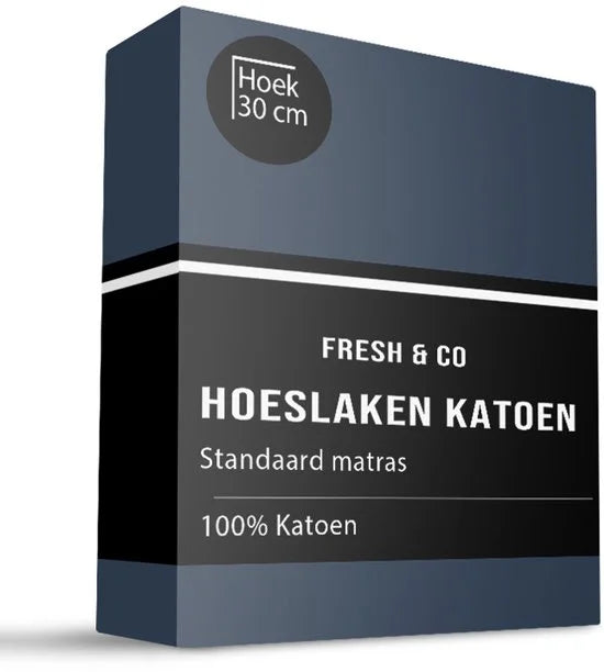 Standaard hoeslaken - Maat: 160 x 200 cm - Katoen - Blauw - Fresh & Co