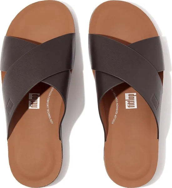 Fitflop Iqushion Leather Cross Slippers Bruin EU 44 Man