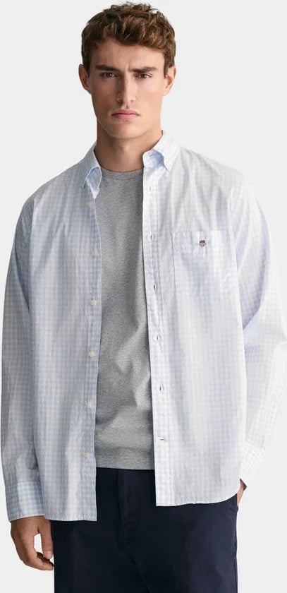 Gant Casual hemd lange mouw Blauw Poplin Gingham Shirt 3000120/455