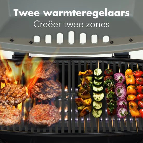 KitchenBrothers Gas BBQ - Staand en Tafelmodel Barbecue - 2 Branders - Tafelbarbecue - Anti-aanbaklaag - 37x48 cm Grilloppervlak - Zwart