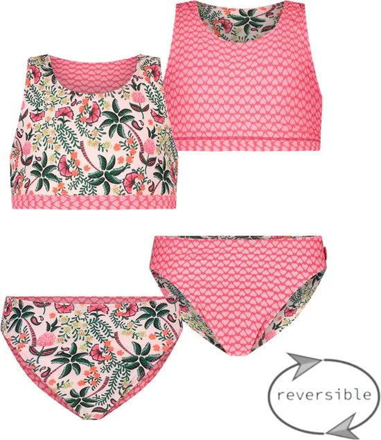 Just Beach - Reversible bikini tropical - Tropical Palm - Maat 122-128
