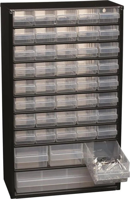 Raaco Ladekast met 44 lades - Metalen Assortimentskast - Opbergsysteem voor o.a. schroeven en bouten - Kan aan de muur bevestigd worden - Incl. 10 tu