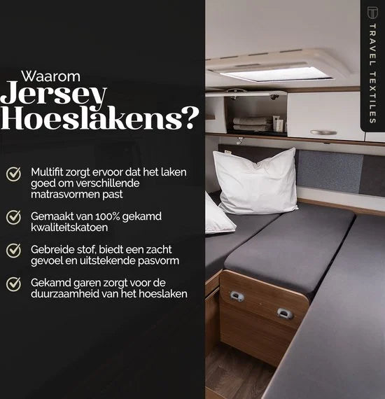 Travel Textiles Jersey Hoeslakens - Hoeslaken - Voor Caravans en Campers - Lengtebedden - Premium Lakens - Reisbenodigdheden - 100% Katoen - 3 Stuks