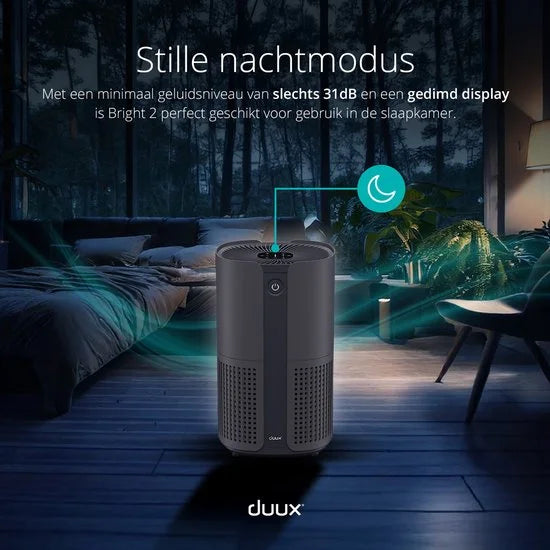 Duux Bright 2 Smart Luchtreiniger - 210 CADR geschikt voor 42m² - Air Purifier met Luchtkwaliteitsindicator en Ionisator - Zwart
