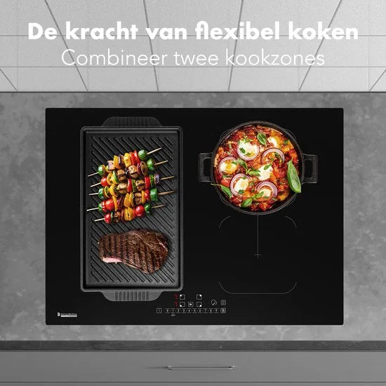 KitchenBrothers Inductie Kookplaat - Inbouw Inductieplaat - 70 cm - 4 Zones - 2x Flexzone - 1 en 2 Fase - Tot 2800W - Zwart