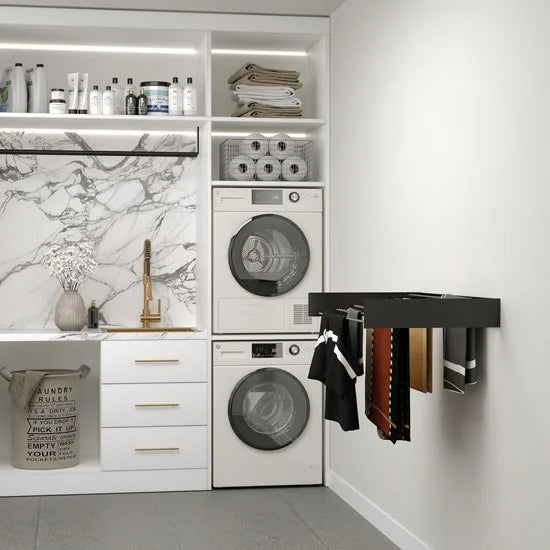 Wasophoogte® Wanddroogrek - Wandmontage Droogrek - Inklapbaar Droogrek - Muurdroogrek - Wasrek hangend - 100cm - 6m Drooglengte - Zwart