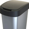 Rotho Twist afvalbak met swingdesksel 50L - zilvermetaalkleurig - BPA-vrij - incl 6 sticker voor diverse afvalstromen