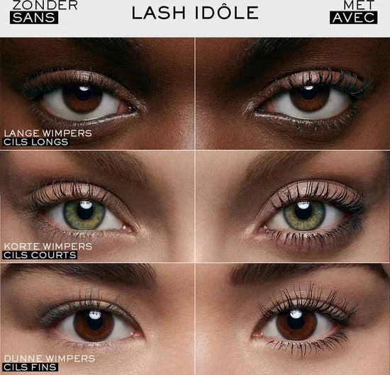 Lash Idôle Mascara - Volumegevend zonder klonten voor 'False-Lash' effect - 001 Black - 24 uur langhoudend
