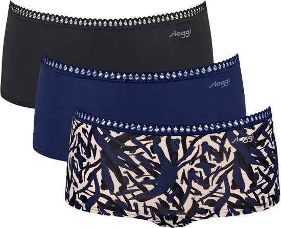 sloggi GO Crush Short 3 pak Dames Onderbroek - Blauw - DonkerCombinatie - Maat XL