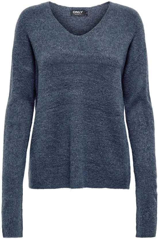 Only Camilla V-hals Trui - Dames Sweater - Vintage Indigo Melange
