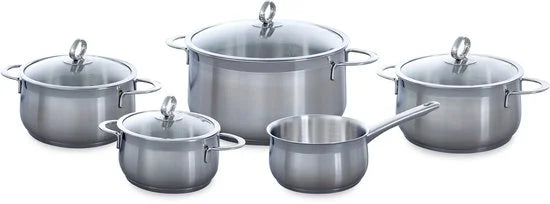 BK Excellent RVS kookpannenset 5 delig - Ø16cm tot Ø24cm - Inductie pannenset - Vaatwasserbestendig - Ovenbestendig tot 230° - met deksels - maatverd