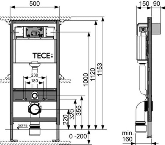 Tece TeceProfil wcinbouwframe met Unispoelkast bouwhoogte 1120 mm