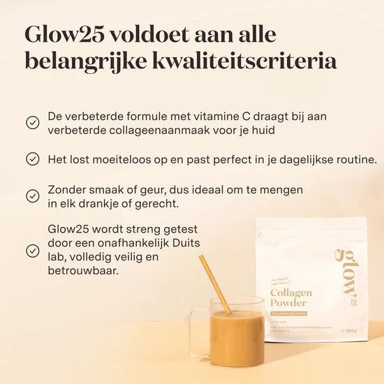 Glow25® Collageen Origineel (450 gram) - met vitamine C - collageenpoeder - hoogwaardig Collageenhydrolysaat