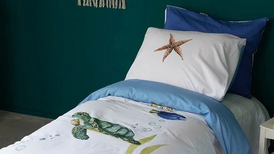 Snoozing Tavion Dekbedovertrek - Flanel - Eenpersoons - 140x200/220 cm + 1 sloop) - Wit/Blauw