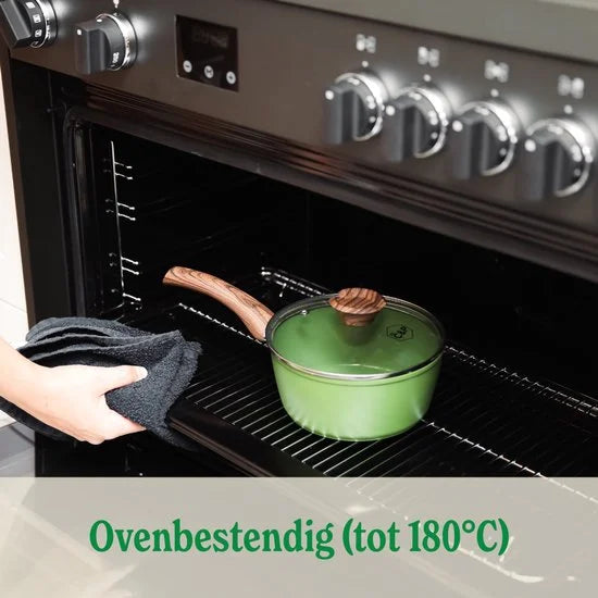 Cook & Pan - Pannenset 9-delig - PFAS vrij - Inductie Keramisch - Non stick - 7 jaar garantie - Groen