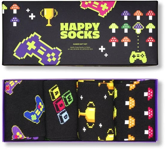 Happy Socks - Volwassen Uniseks 4-Pack Gamer Snacks Sokken Cadeauset / Maat 36-40