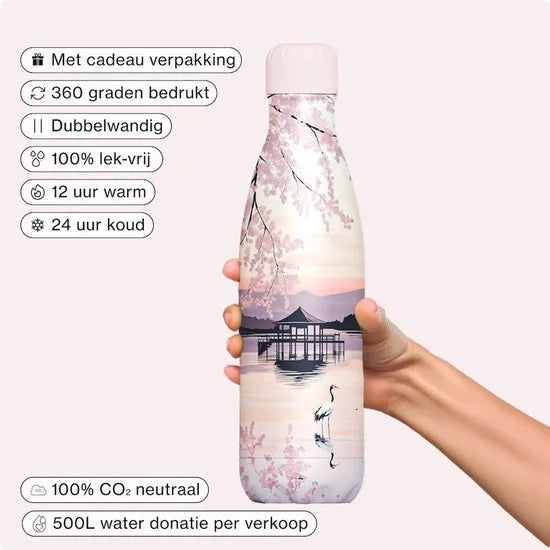 IZY Drinkfles - Sunset Lake - 500ML - Inclusief donatie - Waterfles - Thermosbeker - RVS - 12 uur lang warm