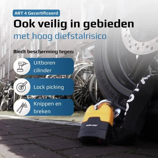 Maxx-Locks Ohura ART 4 Motorslot / Scooterslot - Kettingslot met 12 mm Dikke Schakels - Art Gekeurd Slot voor Motor en Scooter & Brommer - 120 cm