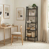 MAZAZU - Boekenkast - 5-laags ladderkast - Kast - Industrieel - houten planken & metalen frame - Zwart - 34x56x172cm