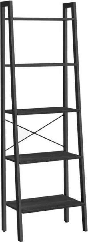 MAZAZU - Boekenkast - 5-laags ladderkast - Kast - Industrieel - houten planken & metalen frame - Zwart - 34x56x172cm