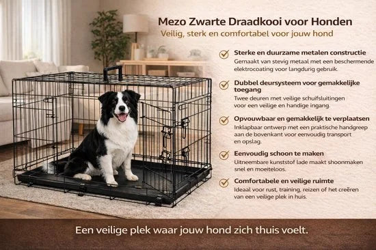 Flamingo Hondenbench S – Opvouwbare Hondenbench Auto – Hondenbench Draadkooi Mezo Zwart – 61x43x50 cm – Ideaal voor Thuis & Onderweg