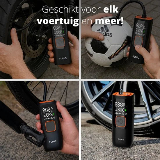 FlinQ Draagbare Compressor - Luchtcompressor - Elektrische Bandenpomp voor Fiets en Auto - Fietspomp USB-oplaadbaar - 12V