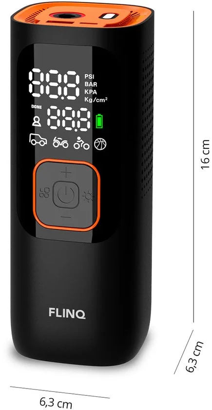 FlinQ Draagbare Compressor - Luchtcompressor - Elektrische Bandenpomp voor Fiets en Auto - Fietspomp USB-oplaadbaar - 12V