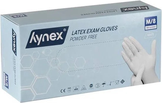 Hynex Latex Wegwerphandschoenen – Poedervrij - 5 gram – Wit – Maat M – 100 stuks – Comfort & Bescherming