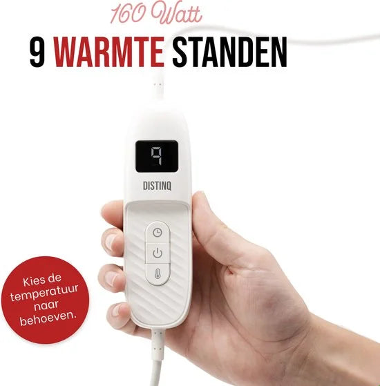 DistinQ Elektrische Bovendeken XXL 180x160 cm - 2 persoons omslagdeken - 160watt - Automatische Uitschakeling - Oververhittingsbescherming - 9 Stande