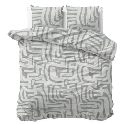 Sleeps Danis Flanel Dekbedovertrek Groen/Grijs - 200x200/220 cm - Warm en Zacht