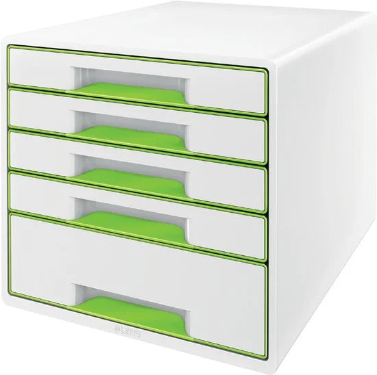 Leitz WOW Cube Ladenblok Met 5 Laden - Opberger met Vakken - Voor Kantoor En Thuiswerken - Ideaal Voor Thuiskantoor - Wit/Blauw