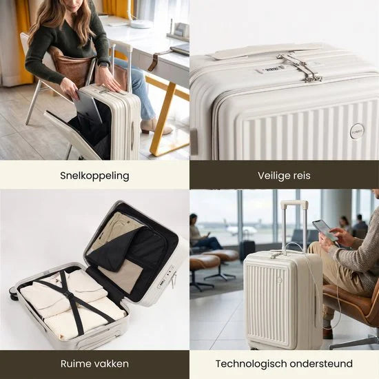 FLY&BYE® Handbagage Koffer 36L - 54x36x23cm - Dubbel TSA Slot - Extra sterke Rits met Voorvak - Unisex - Creme