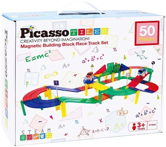 Tactic Picasso Tiles - Constructiespeelgoed - Magnetic Tiles - Magnetische Tegels - Race Track - STEM Speelgoed - Magnetische Racebaan met 2 LED auto