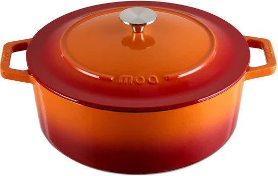 MOA Gietijzeren Braadpan - 7,2L Stoofpot - Voor Alle Warmtebronnen incl. Inductie - Met Deksel - Ø 30cm - Anti-Aanbaklaag - PFAS-vrij - Oranje