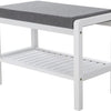 Bamboe Zitbank - 60 x 43 x 32 cm - Wit en Grijs - Met Zitkussen en Schoenenrek