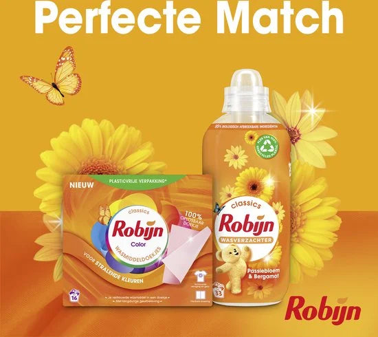 Robijn - Wasmiddeldoekjes - Color - 100% oplosbare doekjes in een kartonnen verpakking - 160 wasstrips