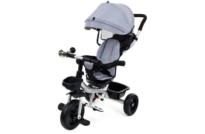 Mino Bambino Driewieler – Grijze Kindertrike met Duwstang & Veiligheidsriem | Comfortabel & Groeit Mee