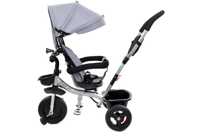 Mino Bambino Driewieler – Grijze Kindertrike met Duwstang & Veiligheidsriem | Comfortabel & Groeit Mee